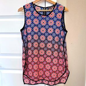 Vince Camuto top semi sheer, red to blue grading, size S